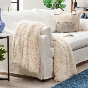 Chanasya Solid Faux Long Fur Fuzzy Throw Blanket - 1 of 4