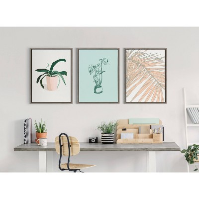 Sylvie Palms 18x24 Framed Canvas Wall Art in Gray