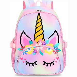 Kids Backpack Girls School Backpack Preschool Kindergarten Unicorn Toddler BookBag with Chest Clip (Tie Dye headband) - 1 of 4