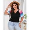 Women's Plus Size Shirt Notched Neck Color Block Blouse Short Sleeve Tunic Top - 2 of 4