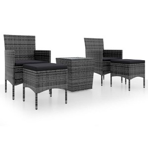 vidaXL Bistro Set Patio Table and Chair Set Poly Rattan and Tempered Glass - Gray With Footrest - 1 of 4