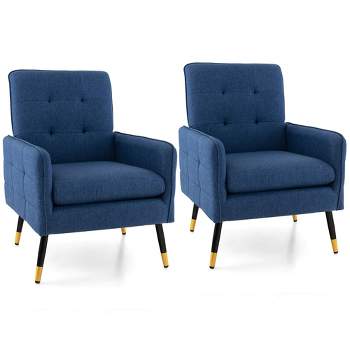 Tangkula 2 Pieces Accent Chair Upholstered Armchair w/ Tufted Back & Metal Legs