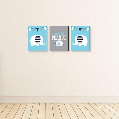 Blue and Gray Elephant Nursery Wall Art Set