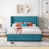 Okak Queen Size Velvet Platform Bed Frame with Storage Drawer Upholstered Modern Bed with Wingback Headboard Easy to Assemble - 2 of 4