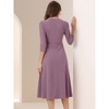 INSPIRE CHIC Women's Elegant Split Neck Side Zipper Pockets 3/4 Sleeve Work A-Line Dress - 4 of 4