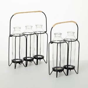 Sullivans 11.75" & 11" Modern & Metal Bottle Vase Set of 2, Glass - 1 of 3