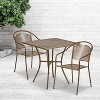 Emma and Oliver Commercial Grade 28" Square Gold Patio Table Set-2 Round Back Chairs - 2 of 4