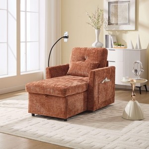 ORRD Multifunctional Chenille Lazy Recliner Chair, Single Sofa with Storage Backrest & Phone Holder for Living Room or Bedroom - 1 of 4