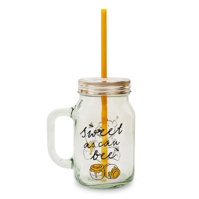 Silver Buffalo Winnie the Pooh Sweet as Can Bee 21 Ounce Glass Mason Jar With Lid and Straw, 2 of 7