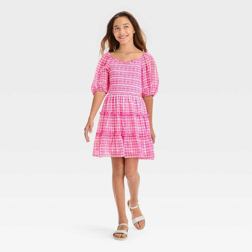 (Case of 10 units) Girls' Smocked Bodice Cut Out Chiffon Dress - art class™ Pink L ( Assorted Size L and XL) 