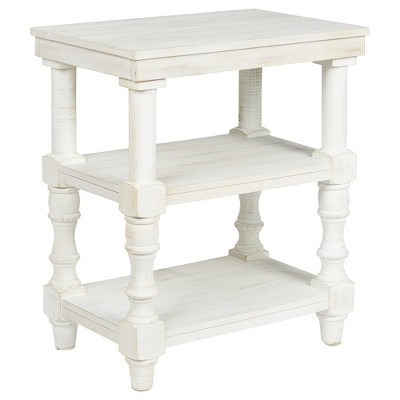 2 Shelves and 2 USB Ports with Wooden Accent Table White - Benzara