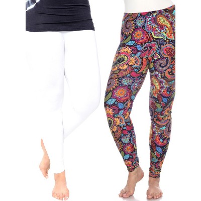 Women's Pack Of 2 Plus Size Leggings White, Colorful Paisley One Size ...