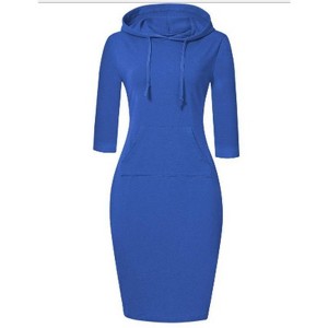 Coolmee Women's Casual Pocket Slim Pullover Maxi Hoodie Dress - 1 of 2