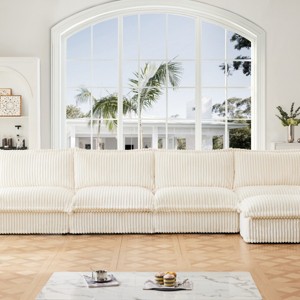 Upholstered Sectional Sofa, 4 Seater Armless Sectional Sofa with Reversible Ottoman, Sectional Sofas with Corduroy Fabric-Cuddlewood - 1 of 4