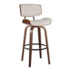 30" Mid-Century Modern Fixed-Height Swivel Barstool with Light Faux Leather and Natural Wood, Set of 2 - 2 of 4
