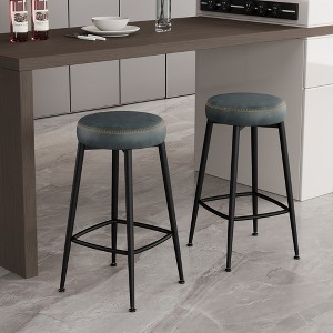 Vipbear Bar Stools Set of 2, 26.3" H Faux Leather Counter Height Bar Stools, Kitchen Counter Stools, Mid-Century Modern Backless Counter Stools - 1 of 4