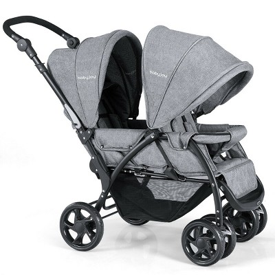 Image of Costway Foldable Double Baby Stroller Lightweight Front & Back Seats Pushchair Gray