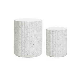 LuxenHome 2-Piece White with Gray Flecks Manufactured Wood Nesting Side Table Set - 1 of 4
