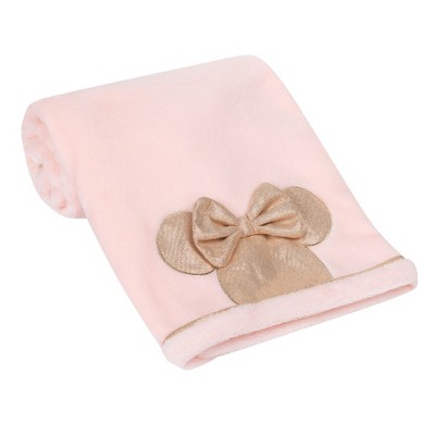 Lambs & Ivy Disney Baby Pink/Rose Gold MINNIE MOUSE Appliqued Baby Blanket