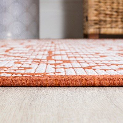 Boho-Chic Cream/Orange Filigree Spanish-Inspired Indoor/Outdoor Rug
