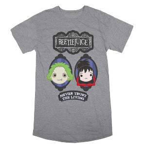 Beetlejuice Never Trust The Living Crew Neck Short Sleeve Athletic Heather Women's Night Shirt - 1 of 2