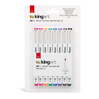 KINGART PRO Inkline Brush Tip Pens, 8 Colors