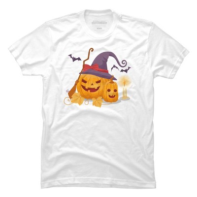 Men's Design By Humans Halloween Witch Pumpkins With Bats By VectorVillain T-Shirt