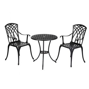 Bistro Set - Outdoor Bistro Set for 2,Wrought Iron Patio Furniture With Umbrella Hole, Rust-Resistant Cast Aluminum Garden Furniture - 1 of 4