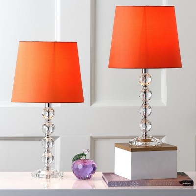 Harlow 16" Luxe Crystal Tiered Table Lamp Set, Transparent with Orange Shade