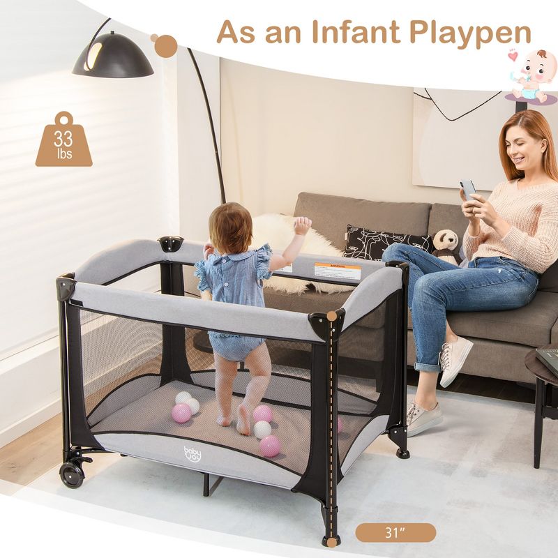 Babyjoy 5 in 1 Portable Baby Playard Nursery Center with Cradle & Storage Basket, 4 of 11