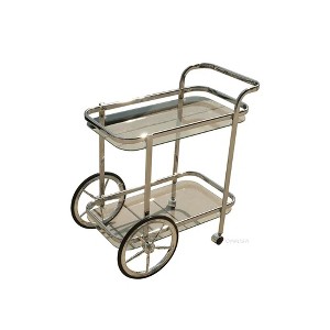 Iron Trim 2-Tier Serving Trolley with Glass Shelves – Chrome Bar Cart - 1 of 4