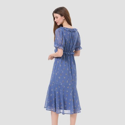 Женские платья Universal Thread Women's Puff Short Sleeve Ruffle Midi Dress - Universal Thread™ Blue Floral S — фото 2