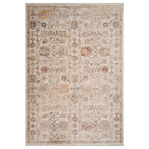 Ivory And Brown Floral Medallion Area Rug With Fringe - 1 of 4