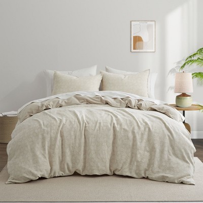 Peace Nest Jacquard Cotton Linen Blend Duvet Cover Set, 3 Piece Bedding Set with Pillow Shams, Leaf, Full/Queen