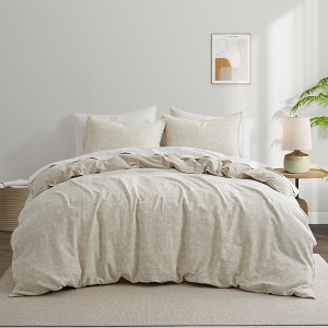 Peace Nest Jacquard Cotton Linen Blend Duvet Cover Set, 3 Piece Bedding Set with Pillow Shams, Leaf, Full/Queen - 1 of 4