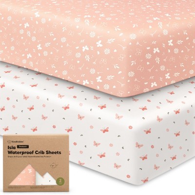 Image of KeaBabies Isla Waterproof Crib Sheets for Boys, Girls, 2pk Baby Fitted Crib Sheet, Waterproof Crib Mattress Protector Sheets (Butterflies)