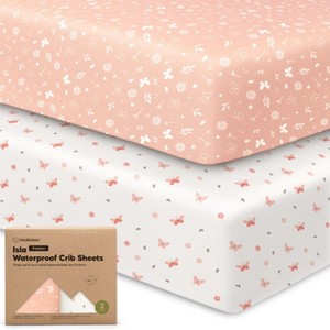 KeaBabies Isla Waterproof Crib Sheets for Boys, Girls, 2pk Baby Fitted Crib Sheet, Waterproof Crib Mattress Protector Sheets - 1 of 4