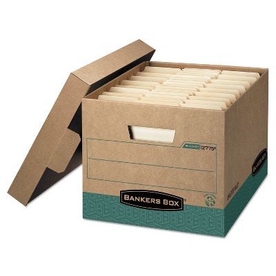 Bankers Box R-KIVE Storage Box Letter/Legal Locking Lift-off Lid Kraft/Green 12/Carton 12775