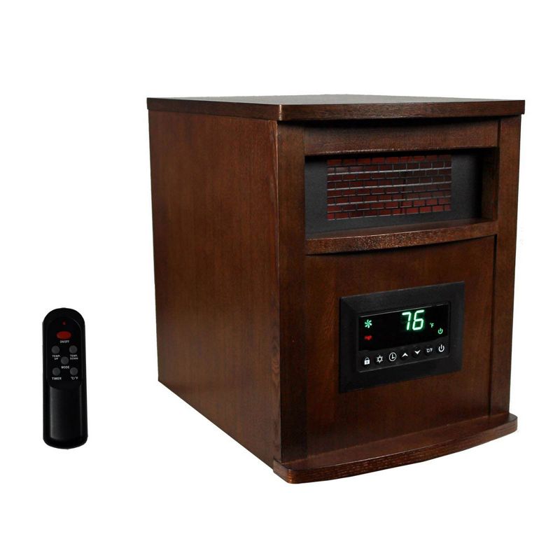 LifeSmart LifePro 1500 Watt Portable Electric Infrared Quartz Space Heater for Indoor Use with 6 Heating Elements, Wheels, and Remote, Brown Oak Wood, 1 of 7