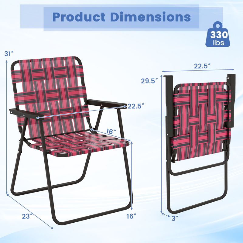Costway 2/4/6 PCS Folding Beach Chair Camping Lawn Webbing Chair Lightweight 1 Position Red, 3 of 10