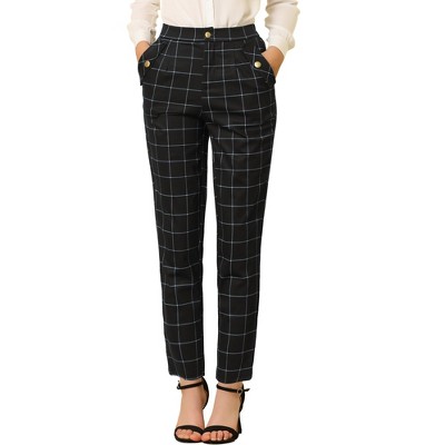 Allegra K Women's Plaid Tartan High Waisted Button Casual Pants Brown Plaid  Small : Target