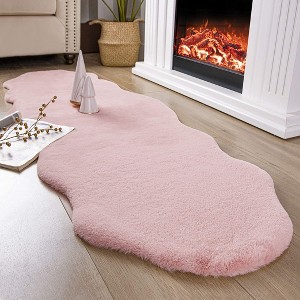 Home Mart Goods Pink Faux Rabbit Fur Fuzzy Soft Fluffy Plush Cozy Shaggy Area Rug - 1 of 4