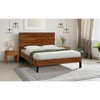 DOMETOUR Mid-Century Modern Solid Wood Bed Frame Queen Size Platform Bed with Six-Piece Headboard Design, No Box Spring Needed, Brown - 2 of 4