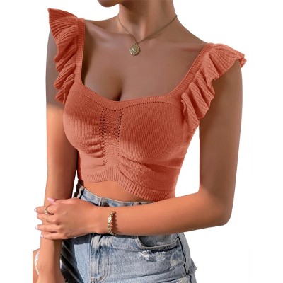 Womens Sleeveless Halter Crop Top Knit Sweater Vest Ribbed Camisole Tank Tops