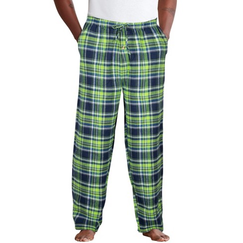KingSize Men's Big & Tall Flannel Plaid Pajama Pants - Tall - XL, Navy Lime  Plaid Multicolored Pajama Bottoms