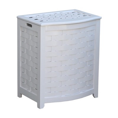 Oceanstar White Finished Bowed Front Veneer Laundry Wood Hamper with Interior Bag