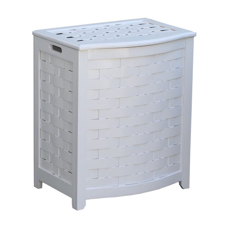 Oceanstar White Finished Bowed Front Veneer Laundry Wood Hamper with Interior Bag, 1 of 7