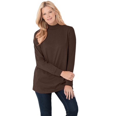 Woman Within Plus Size Perfect Long-Sleeve Mockneck Tee