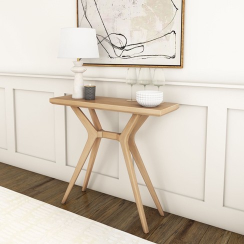Plank beam Verso Console Table 36 Inch Solid Wood Modern Sofa Table Narrow Entryway Table For Hallway Behind The Couch Living Room Foyer Blonde Target