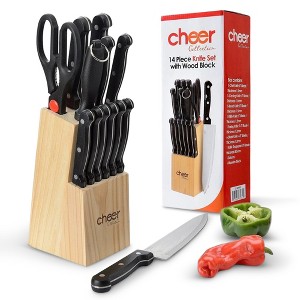 Cheer Collection 13-Piece Stainless Steel Kitchen Knife Set with Wooden Block, Shears, and Sharpener - 1 of 3